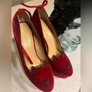 Charlotte Olympia Kitty SKYHIGH WEDGE RED VELVET HEEL